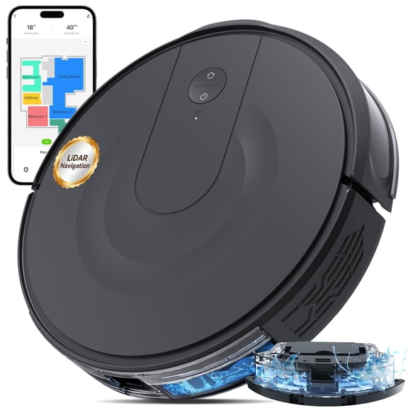 Robot Vacuum and Mop Combo, LiDAR Navigation, 9000Pa Suction Robotic Vacuum Cleaner  Ultra Slim Design, 200 Min Runtime, Auto Recharge, Customizable Cleaning for Pet Hair, Hard Floors