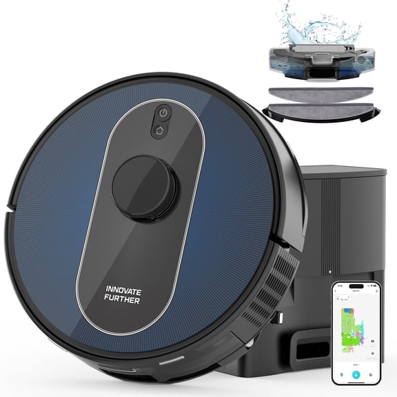 Robot Vacuum and Mop Self Emptying, 5000Pa Suction, LiDAR Navigation, Smart Obstacle Avoidance, Home Mapping, No-Go Zone, 60-Day Hands-Free Cleaning, Idear for Homes with Pets, Carpet & Hard Floors