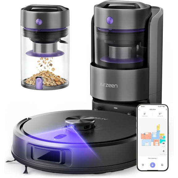 Robot Vacuum and Mop, Upgraded Bagless Cleaner with Self-Emptying, 6000Pa Robotic LiDAR Navigation, Smart Mapping, Schedule, App/Alexa Control for Carpet/Pet Hair, Q20 Ultra