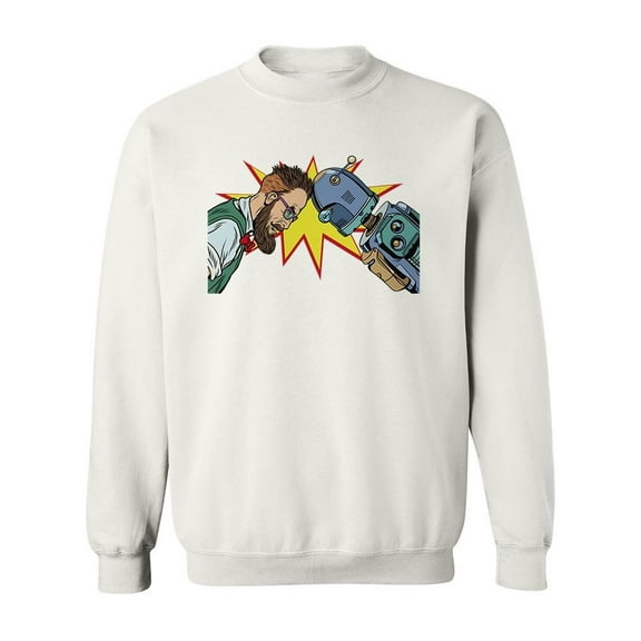 Robot Vs Human Design Sweatshirt Men - Men Sweatshirt, White, 3XL