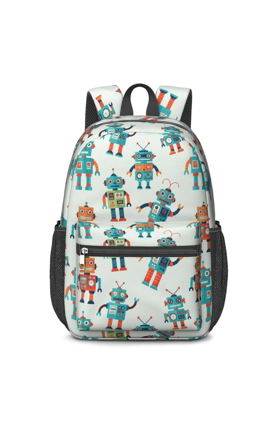 Robot and Arms Cream Pattern 17" School Backpacks for Teens,Waterproof Oxford Fabric,S-Shape Padded Straps for School,Travel,Hiking,Camping