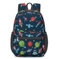 thumbnail image 1 of Robot and Astronauts Black Pattern 17" Waterproof Oxford School Backpacks for Teens, S-Shape Padded Straps, for School, Travel, Hiking, Camping, 1 of 5