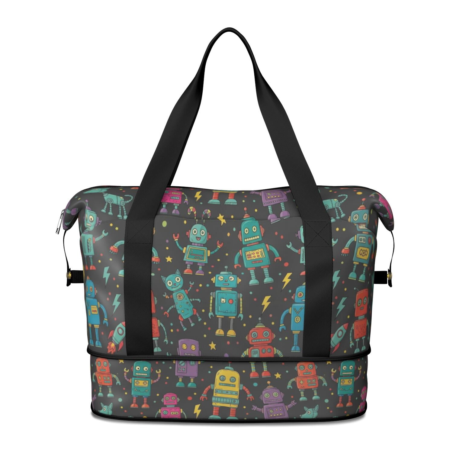 Wet Pattern Robot and Dogs Black Pattern Expandable Travel Tote Bag, Luggage Sleeve ...
