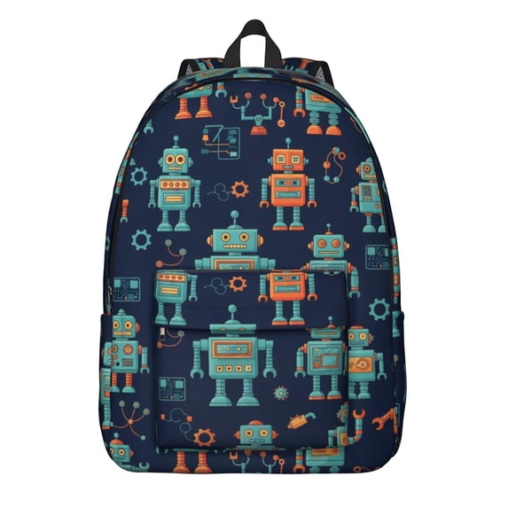 Robot and Gears Blue Pattern Backpack for School, Cute School Bag with Adjustable Shoulder Straps and Padded Back, 15.7"x11.8"x5.5"