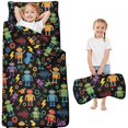 thumbnail image 1 of Robot and Lightning Black Pattern Teens Toddler Nap Mat with Pillow, Sleeping Mat Bag for Preschool Daycare 50"x20", 1 of 6