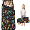 thumbnail image 1 of Robot and Lightning Black Pattern Teens Toddler Nap Mat with Pillow, Sleeping Mat Bag for Preschool Daycare 60"x20", 1 of 6