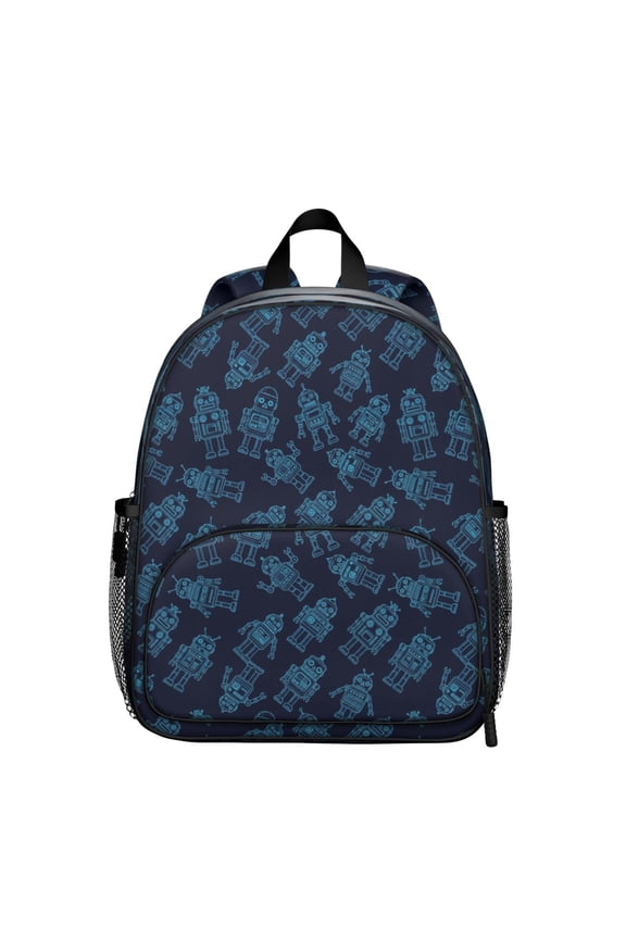Robot and Robots Blue Pattern Backpack for School, Cute School Bag with Adjustable Shoulder Straps and Padded Back, 13.8"x11.4"x6"