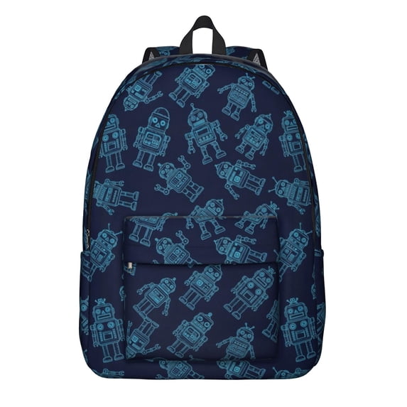 Robot and Robots Blue Pattern Backpack for School, Cute School Bag with Adjustable Shoulder Straps and Padded Back, 15.7"x11.8"x5.5"