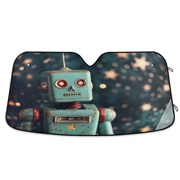 Robot and Star Car Windshield Sun Shade Foldable Car Front Window Visor Heat and UV Protection 53x23.5
