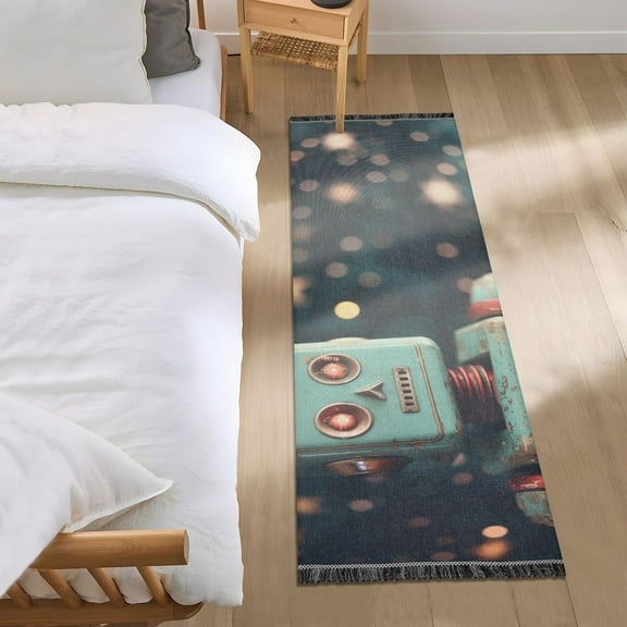Robot and Star Runner Area Rug 2x6 Soft Non-Slip Washable Bedside Carpet for Hallway Bedroom Living Room Home Decor