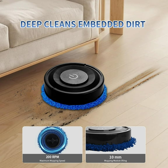 Robot Mop, 2-in-1 Robot for Mopping and Sweeping,  Obstacle Avoidance Technology, Ultra-Thin Design Robot Mop, Suitable for Pet Hair, Hard Floors, and Carpets (Black)