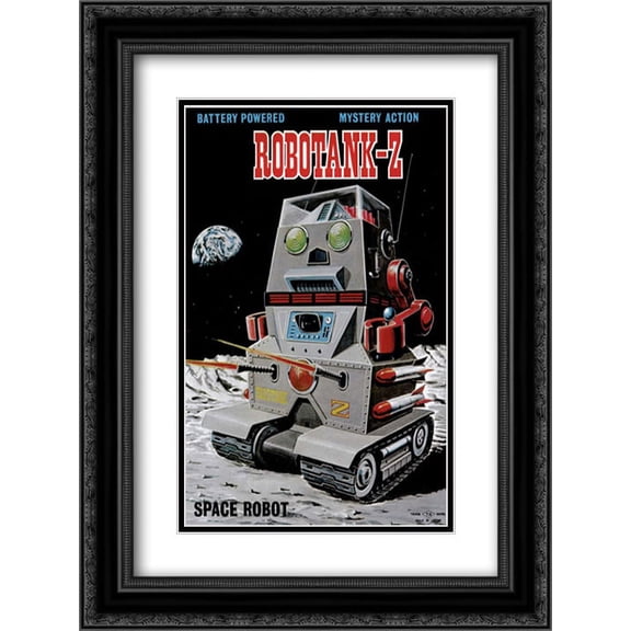 Robotank-Z Space Robot 2x Matted 18x24 Black Ornate Framed Art Print by Retrobot