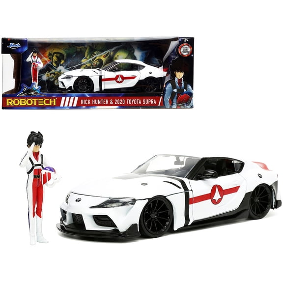 2020 Toyota Supra White and Rick Hunter Diecast Figurine "Robotech" "Hollywood Rides" Series 1 24 Diecast Model Car by Jada