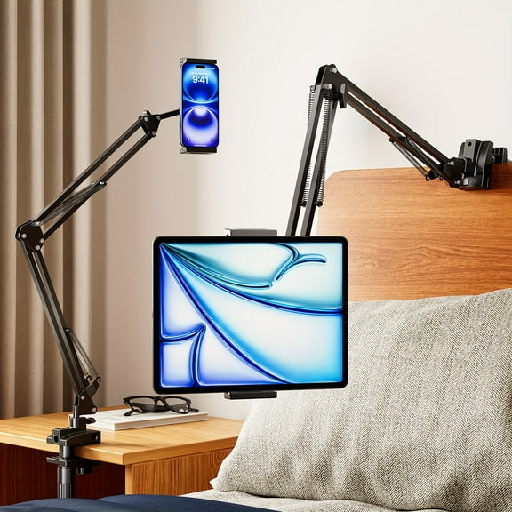 Robotic Arm, Mobile Phone Tablet Holder, Newly Upgraded Pro Model, ABS Carbon Steel, Supports 360 Rotation 180 Folding, Easy to Install, Suitable for Most Mobile Phones and Tablets