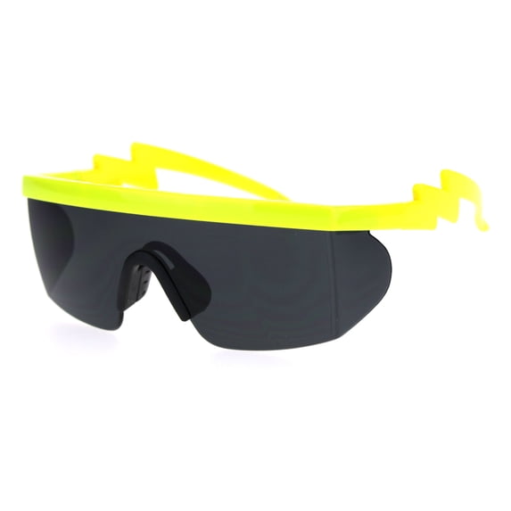 Robotic Flat Top Half Rim Lightening Bolt Arm Shield Sunglasses Yellow Black