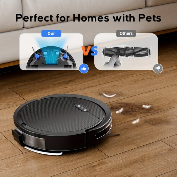 Robotic Floor Cleaner with Powerful Suction, 120 Min Runtime, Self-Charging, Vacuum & Mop Combo, Wi-Fi/Alexa App Control for Pet Hair & Hard Floors, Slim Black Design