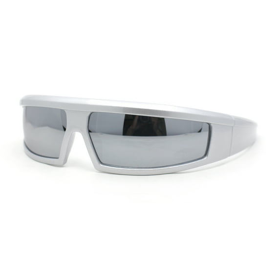 Robotic Futurism Streamline Wrap Arm Rectangular Plastic Sunglasses Silver - Silver Mirror