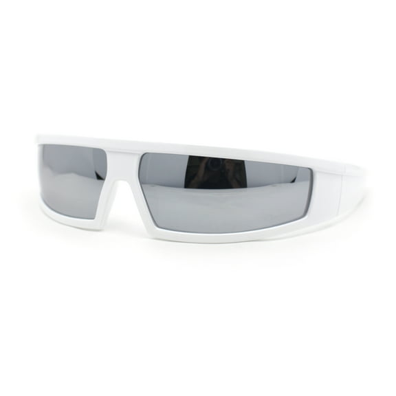 Robotic Futurism Streamline Wrap Arm Rectangular Plastic Sunglasses White - Silver Mirror