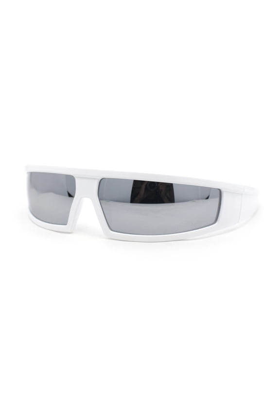 Robotic Futurism Streamline Wrap Arm Rectangular Plastic Sunglasses White - Silver Mirror
