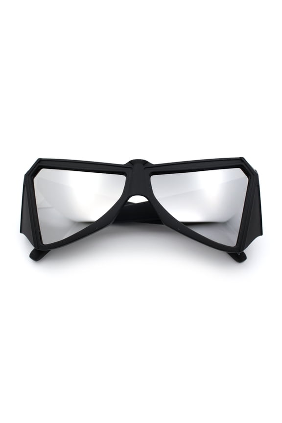 Robotic Geometric Dimensional Bevel Angular Wrap Plastic Sunglasses Matte Black - Silver Mirror