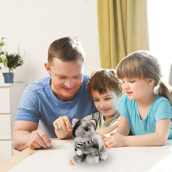 Robotic Kitten, My Realistic Robot Cat, Interactive lectronic Plush Toy, Walking, Barking, Tail Wagging, Stretching Companion Animal for Kids Toddlers (Plush Cat B)