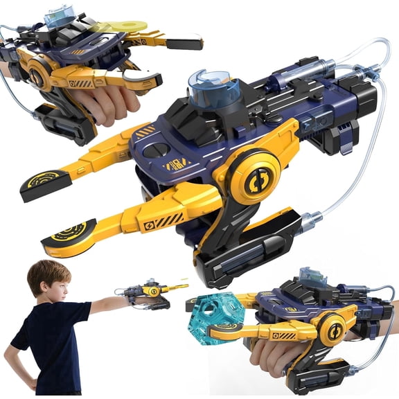 YCFUN Hydraulic Robotic Arm STEM Toy for Kids, 2-in-1 DIY Building Kit with Grab & Flying Saucer Launch Modes, No Batteries Needed, Gift for Ages 8-14 (Yellow)