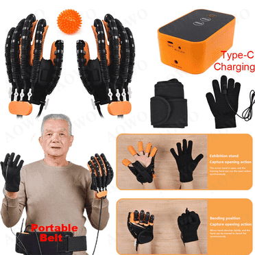 Robotic Rehabilitation Gloves, Finger and Hand Function Rehabilitation Robot Gloves, Hand Strengthener Stroke Recovery Equipment with Mirror Glove, Left+Right Hand, M