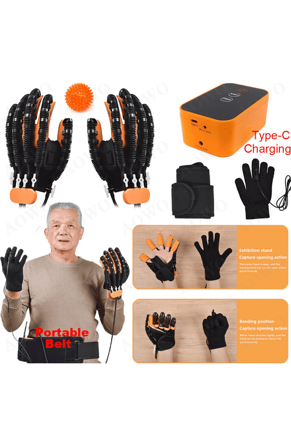 Robotic Rehabilitation Gloves, Finger and Hand Function Rehabilitation Robot Gloves, Hand Strengthener Stroke Recovery Equipment with Mirror Glove, Left+Right Hand, M