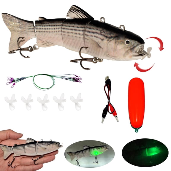 Robotic Swimming Fishing Lure, 5.13" Electric Multi-Joint Bait with Propeller, LED Light, USB Charger, Floating Bait for Bass, Trout, Pike, Salmon
