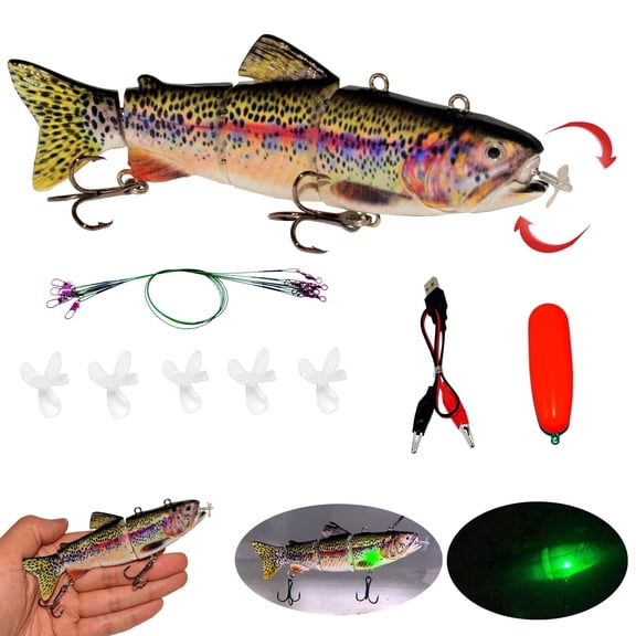 Robotic Swimming Fishing Lure, 5.15" Electric Multi-Joint Bait with Propeller, LED Light, USB Charger, Floating Bait for Bass, Trout, Pike, Salmon