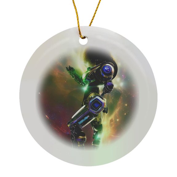 3drose, Robotic Woman in Space. Discovery of New Planet. Fantasy Art Gift, Circle Porcelain Ornament