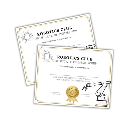 Robotics Club Membership Certificate 30pk 8.5x11 High School Team Sponsor End of Year STEM Engineering Recognition Award Excellence Teacher Winner