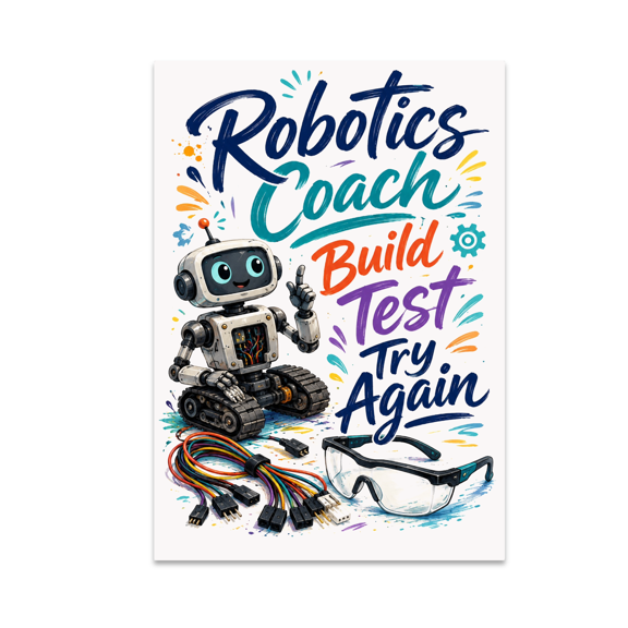 Robotics Coach Build Test Try Again Wall Art - Robotics Enthusiast - 13x19 Poster Print