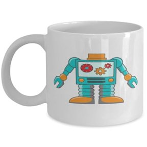 Robotics 11 oz Coffee Mug - Hipster Robot Vector Costume White Ceramic Gift