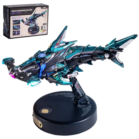 Robotime 3D Puzzle Toys, Hammerhead Shark Mechanical Model Kit for Adult to Build, 122 Pieces Building Kit with Motion & LED Light Effect for Desk Decor, Gift for Kid Adults Friends