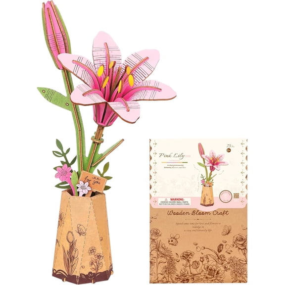 Robotime 73 Pieces Pink Lily Wooden 3D Puzzles