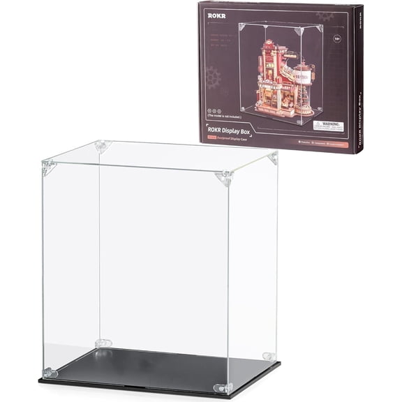 Robotime Acrylic Display Case for 3D Wooden Puzzle, Clear Acrylic Box for Collectibles, Easy Assemble, Stackable Dust Cover with Plastic Base for Model Kits (11.26"*9.02"*12.32")