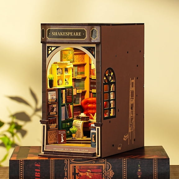 ROBOTIME Bookstore DIY Book Nook Kit, Wooden Mini Dollhouse Model Building Sets, Tiny Home 3D Puzzle Bookends Craft Kits Bookshelf Decor, Gifts for Adult Child