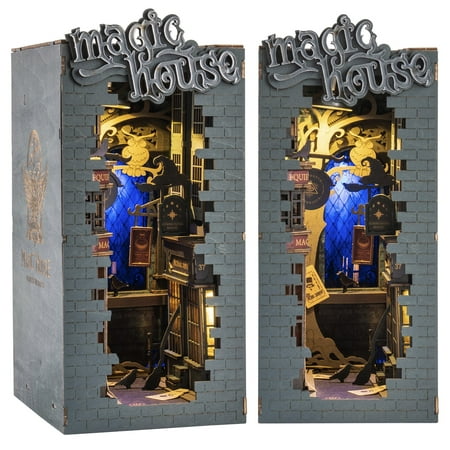 ROBOTIME Magic House DIY Book Nook Kit,Wooden Mini Dollhouse Model Building Sets, 3D Puzzle Tiny Home Craft Kits Bookshelf Decor, Gifts for Adults Teens