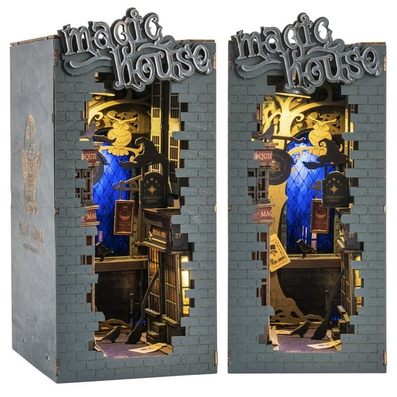 ROBOTIME Magic House DIY Book Nook Kit,Wooden Mini Dollhouse Model Building Sets, 3D Puzzle Tiny Home Craft Kits Bookshelf Decor, Gifts for Adults Teens