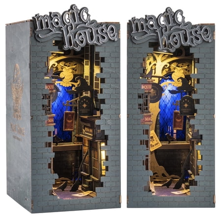 ROBOTIME Magic House DIY Book Nook Kit,Wooden Mini Dollhouse Model Building Sets, 3D Puzzle Tiny Home Craft Kits Bookshelf Decor, Gifts for Adults Teens