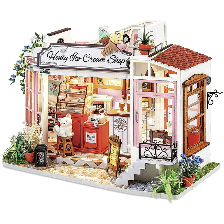 Robotime DIY Miniature Dollhouse Kit for Adults to Build Tiny House Model  Gift for Family and Friends (Ice Cream Store)