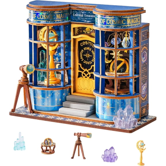 Robotime DIY Miniature House Kit, Magic Astronomy Shop 3D Puzzle Tiny House, 85PCS Dollhouse Model Kit for Adults to Build, Gifts for Adults Teens