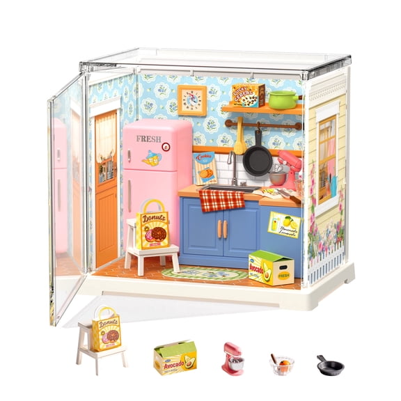 Robotime DIY Miniature House Kit Super Creator Serious, Homely Baking Kitchen Dollhouse Building Set, Tiny House 3D Puzzle Craft Kits for Home Decor, Gifts for Adults Kids