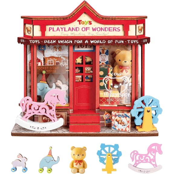 Robotime DIY Miniature House Kit, Whimsy Toy Shop Diorama Tiny House Model Building Set, 81PCS Dollhouse Crafts Kits for Adults to Build