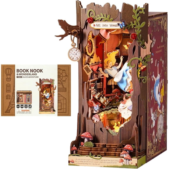 Robotime Fall into Wonder DIY Book Nook Kit, Wooden 3D Puzzle Bookends Craft Kit for Bookshelf Decor, Tiny House Building Set Gifts for Adults Teens