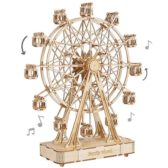 Robotime Ferris Wheel 3D Wooden Puzzle Hand Crank Music Box Machinarium Toys DIY Wood Craft Kit Creative Gift
