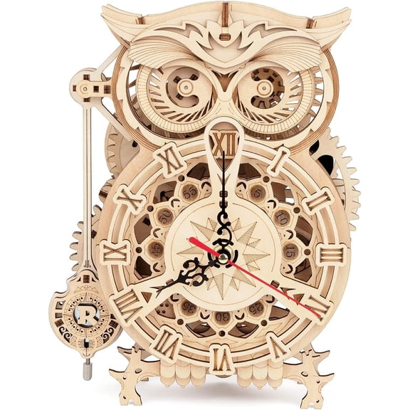 Robotime Owl Clock Wooden 3D Puzzle, Mechanical Model Building Kit for Adults, 161 Pieces
