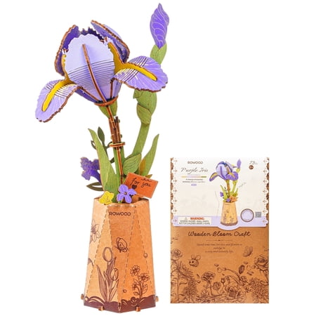 Robotime Purple Iris DIY Wooden Flower 3D Puzzle, Artificial Flower Model Craft Kits for Adult to Build, Valentine's/Mother's Day Gifts for Women Adults