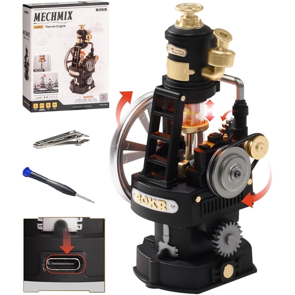 Robotime Thermo Engine 3D Puzzle Toys, DIY Plastic Metal Mechanical Model Kits for Adults to Build, Industrial City Series Craft Kit, Gift for Adults Kids